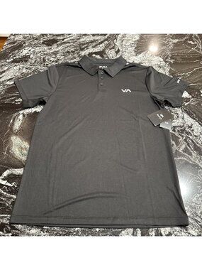 RVCA Robey Polo SS Shirt Black Mens Size Small UPF50 NWT $60